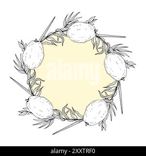 Etrog lemon fruit with Sukkot plants round wreath Stock Vector