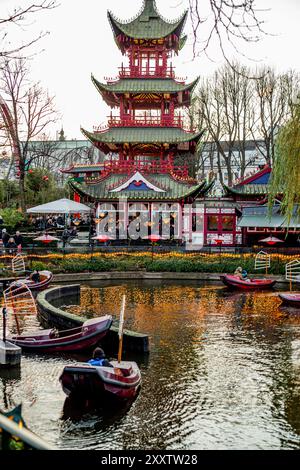 Christmas Celebration with Christmas lights on a pagoda covered in snow ...