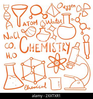 Chemistry doodle vector. Chemistry hand drawn scribbles vector. chemistry drawing Stock Vector