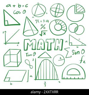 Mathematics doodle vector. Math Scribbles vector. math hand drawing vector doodles Stock Vector