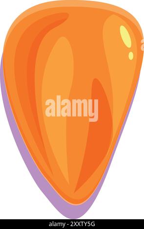 Orange guitar pick is lying on a white background, casting a purple shadow Stock Vector