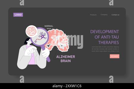 World Alzheimer's Month concept. An illustration comparing a healthy brain and one affected by Alzheimer's with a focus on anti-tau therapy research. Vector illustration. Stock Vector