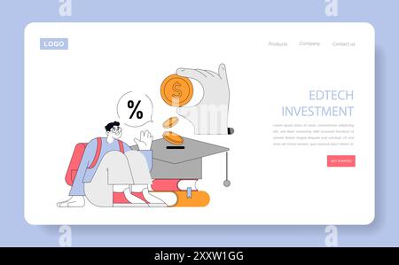 Edtech Investment concept. An illustration of a student engaging with financial aspects of education technology. Funding opportunities in digital learning. Vector illustration. Stock Vector