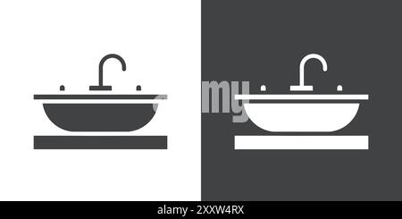 Bathroom sink icon Flat set in black and white color outline vector Stock Vector