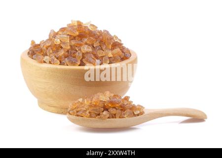 Brown rock sugars close up on white background. Stock Photo