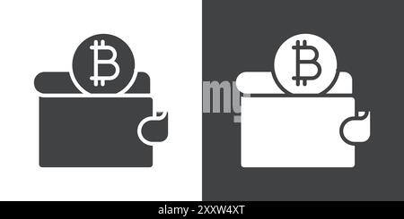 bitcoin wallet icon Flat set in black and white color outline vector Stock Vector