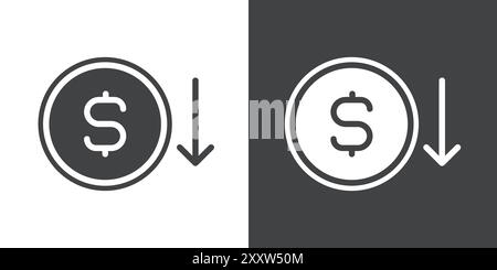 Economic Loss icon Flat set in black and white color outline vector Stock Vector
