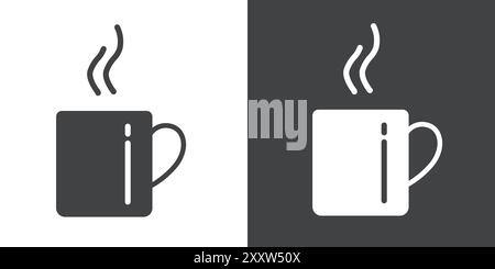 Coffee cup icon Flat set in black and white color outline vector Stock Vector