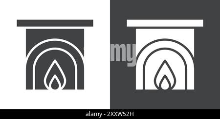 Fireplace icon Flat set in black and white color outline vector Stock Vector