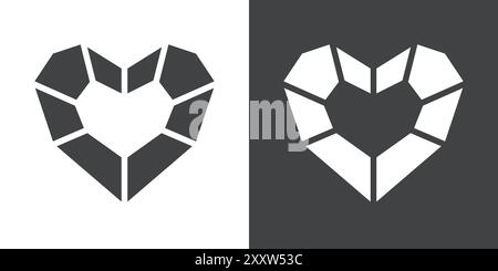 Heart shaped diamond icon Flat set in black and white color outline vector Stock Vector