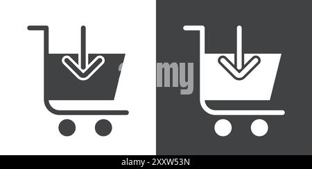 Cart download icon Flat set in black and white color outline vector Stock Vector