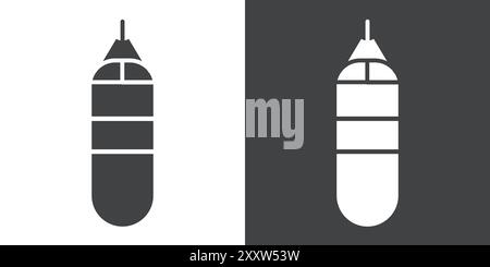 Boxing punch bag icon Flat set in black and white color outline vector Stock Vector
