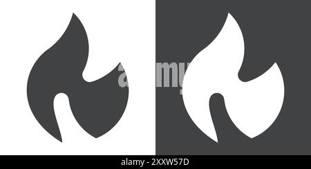 Fire Icon Flat set in black and white color outline vector Stock Vector