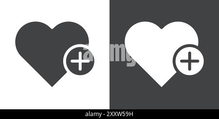 Heart plus icon Flat set in black and white color outline vector Stock Vector