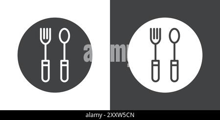 Cutlery icon Flat set in black and white color outline vector Stock Vector