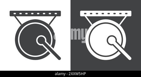 gong icon Flat set in black and white color outline vector Stock Vector