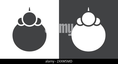 Mangosteen icon Flat set in black and white color outline vector Stock Vector