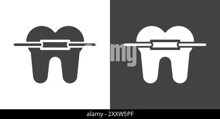 lingual braces icon Flat set in black and white color outline vector Stock Vector