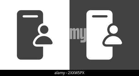 Mobile user icon Flat set in black and white color outline vector Stock Vector