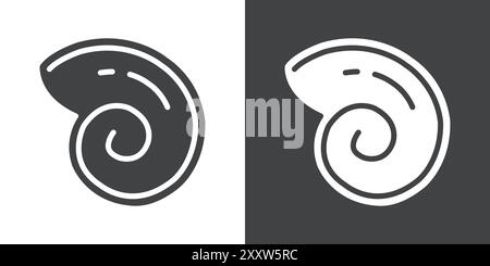 rounded shell icon Flat set in black and white color outline vector Stock Vector