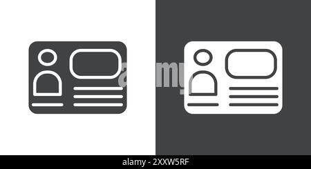 identity card icon Flat set in black and white color outline vector Stock Vector
