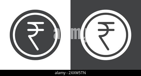 rupee currency icon Flat set in black and white color outline vector Stock Vector