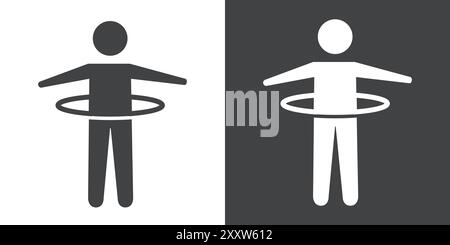 stick man hoop icon Flat set in black and white color outline vector Stock Vector