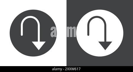 u turn arrow icon Flat set in black and white color outline vector Stock Vector