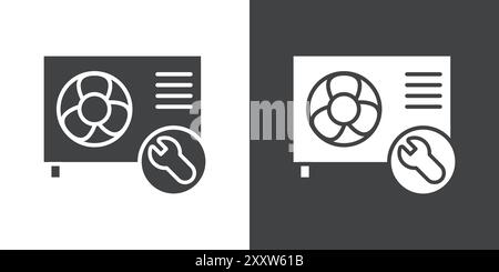 Repair air conditioner icon Flat set in black and white color outline vector Stock Vector