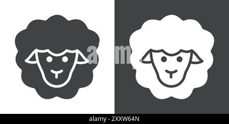 sheep icon Flat set in black and white color outline vector Stock Vector