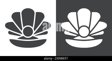 Pearl icon Flat set in black and white color outline vector Stock Vector
