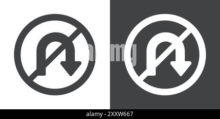 No U turn sign icon Flat set in black and white color outline vector Stock Vector
