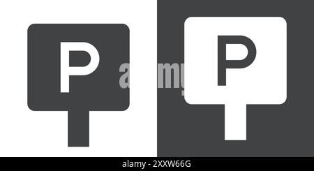 Parking icon Flat set in black and white color outline vector Stock Vector