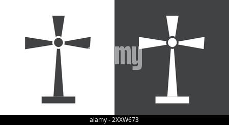 Windmill icon Flat set in black and white color outline vector Stock Vector