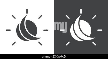 Sun and moon icon Flat set in black and white color outline vector Stock Vector