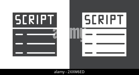 Script icon Flat set in black and white color outline vector Stock Vector