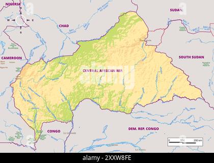 Isolated colored map of Central African Republic with borders of the ...