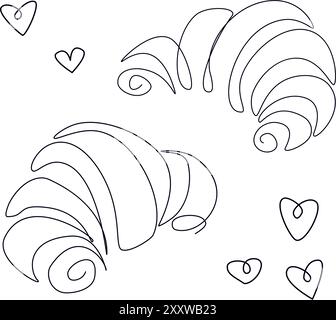 Outline sketch of fresh tasty croissant vector illustration on white ...