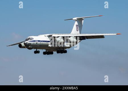 FAIRFORD / UNITED KINGDOM - JULY 12, 2018: Ukrainian Air Force Ilyushin IL-76MD 78820 transport plane arrival and landing for RIAT Royal International Stock Photo