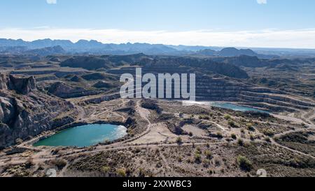 Old open pit uranium mine. Aerial view. Stock Photo