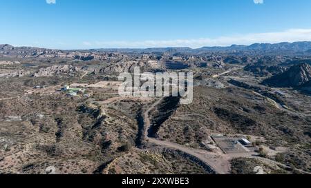 Old open pit uranium mine. Aerial view. Stock Photo