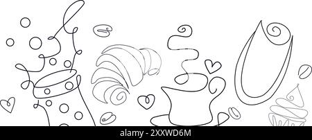 Sketched composition with different kinds of bakery line art desing. Vector illustration for bakery shops isolated on blackboard. Fresh bread poster c Stock Vector