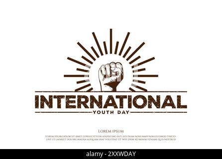 Vintage Retro Hand Clench Fist with Sun for International Youth Day Logo Design Vector Stock Vector