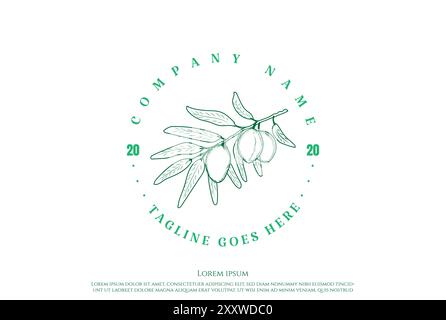 Vintage Retro Olive Oil Fruit Nature Logo Design Vector Stock Vector