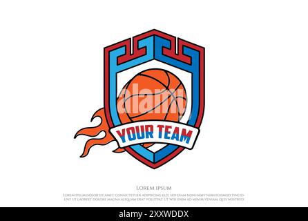 Shield Castle with Fire Basket Ball for Sport Club Logo Design Vector Stock Vector