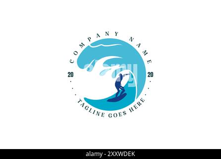 Circular Wave Surf Surfer Surfing Sport Club Logo Design Vector Stock Vector