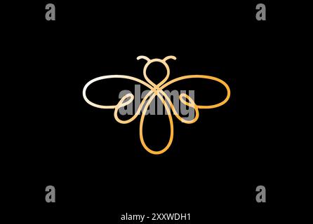 Elegant Minimalist Bee Line Outline Monoline Logo Design Vector Stock Vector