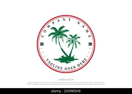Vintage Retro Palm Coconut Tree for Beach Summer Travel Logo Design Vector Stock Vector