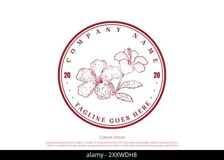 Retro Vintage Hawaiian Hibiscus Flower Badge Emblem Label Logo Design Vector Stock Vector