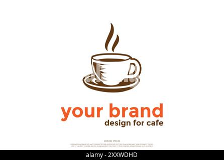 Retro Vintage Hand Drawn Coffee Cup with Coffee Bean for Cafe Restaurant or Farm Product Logo Design Vector Stock Vector